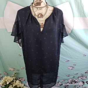 Sheer Butterfly Sleeve Blouse Navy 2X